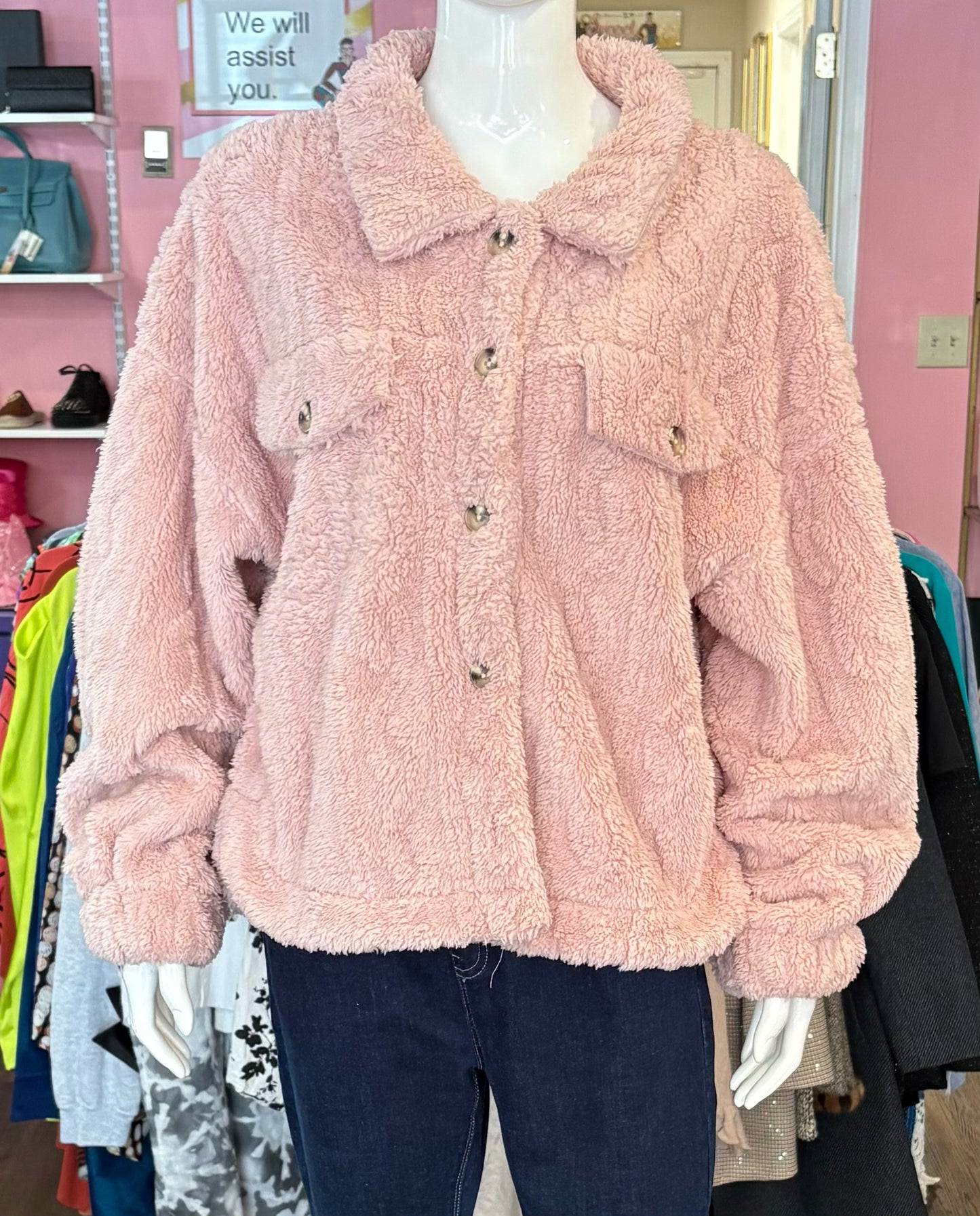 NWOT New in Light Pink Teddy Sherpa Jacket Size: L