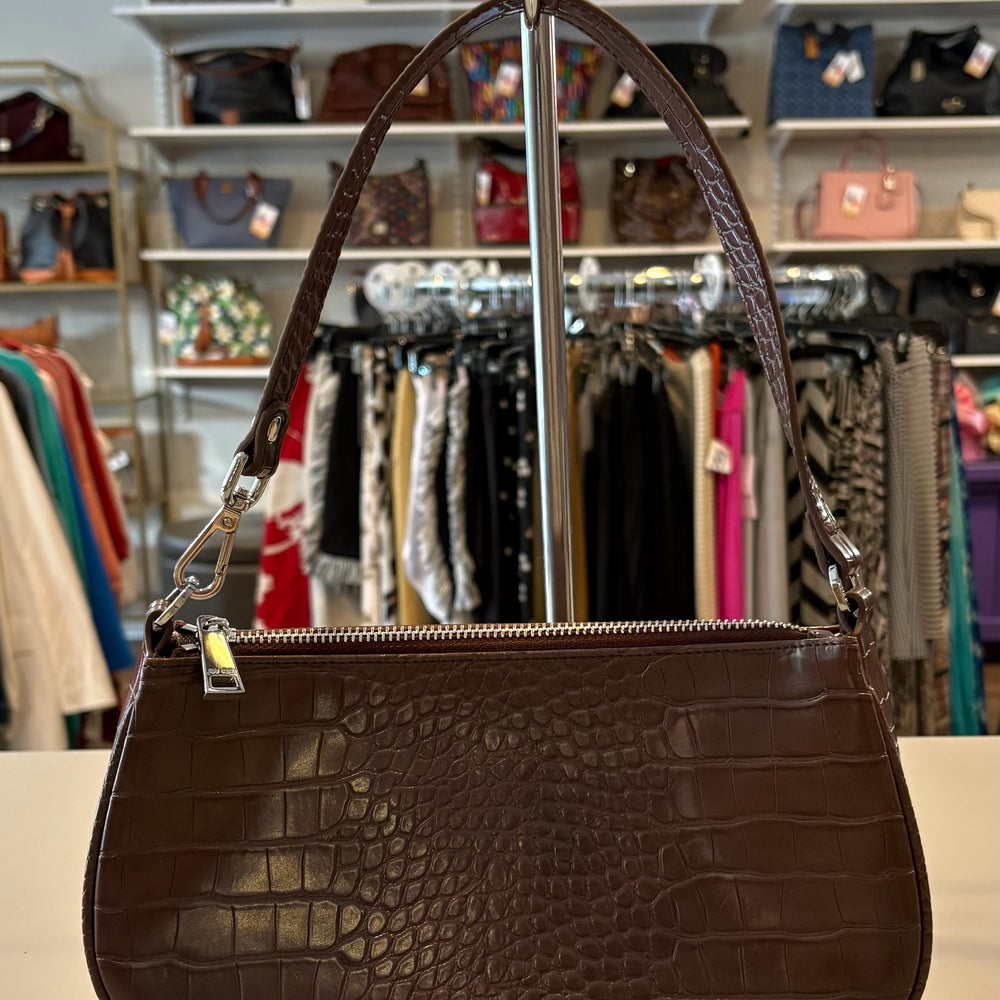 JW PEI Eva Brown Croc-Embossed Vegan Leather Shoulder Bag