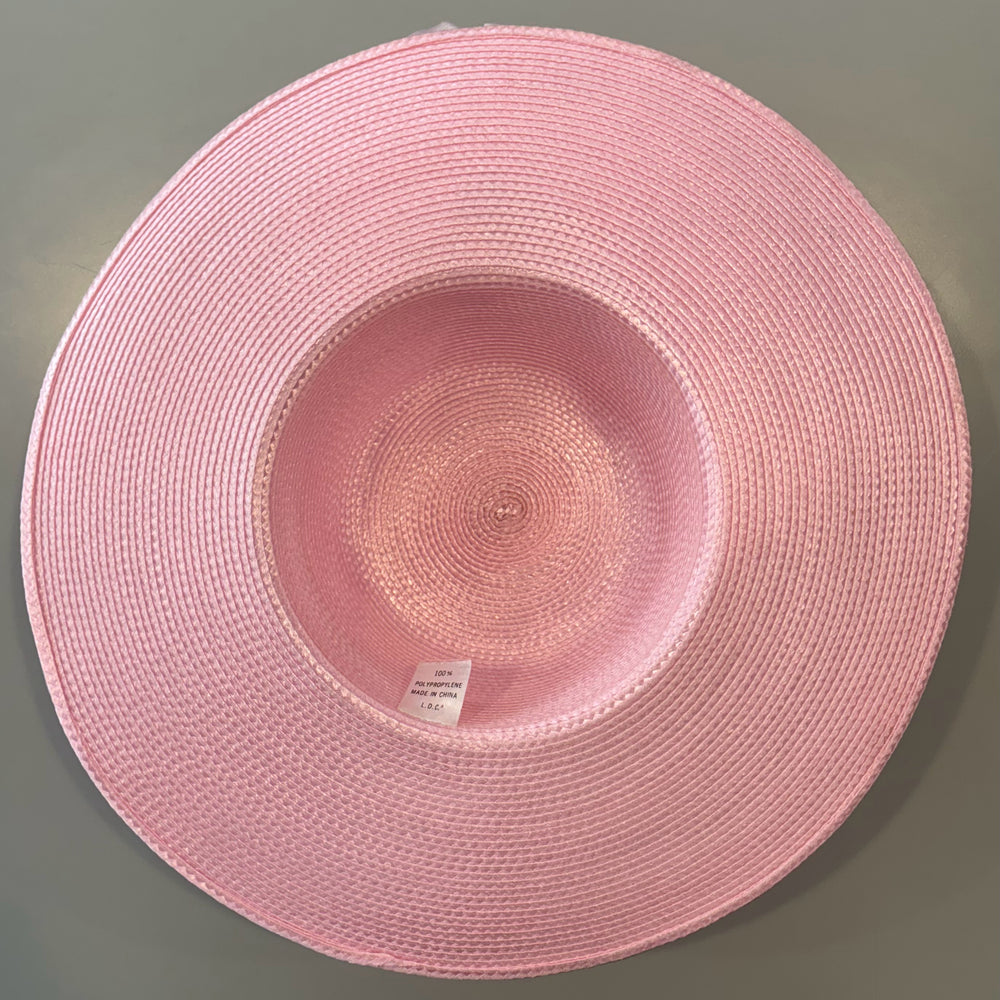 
                      
                        Pink Floral Straw Church Hat with Pearl Detailing
                      
                    