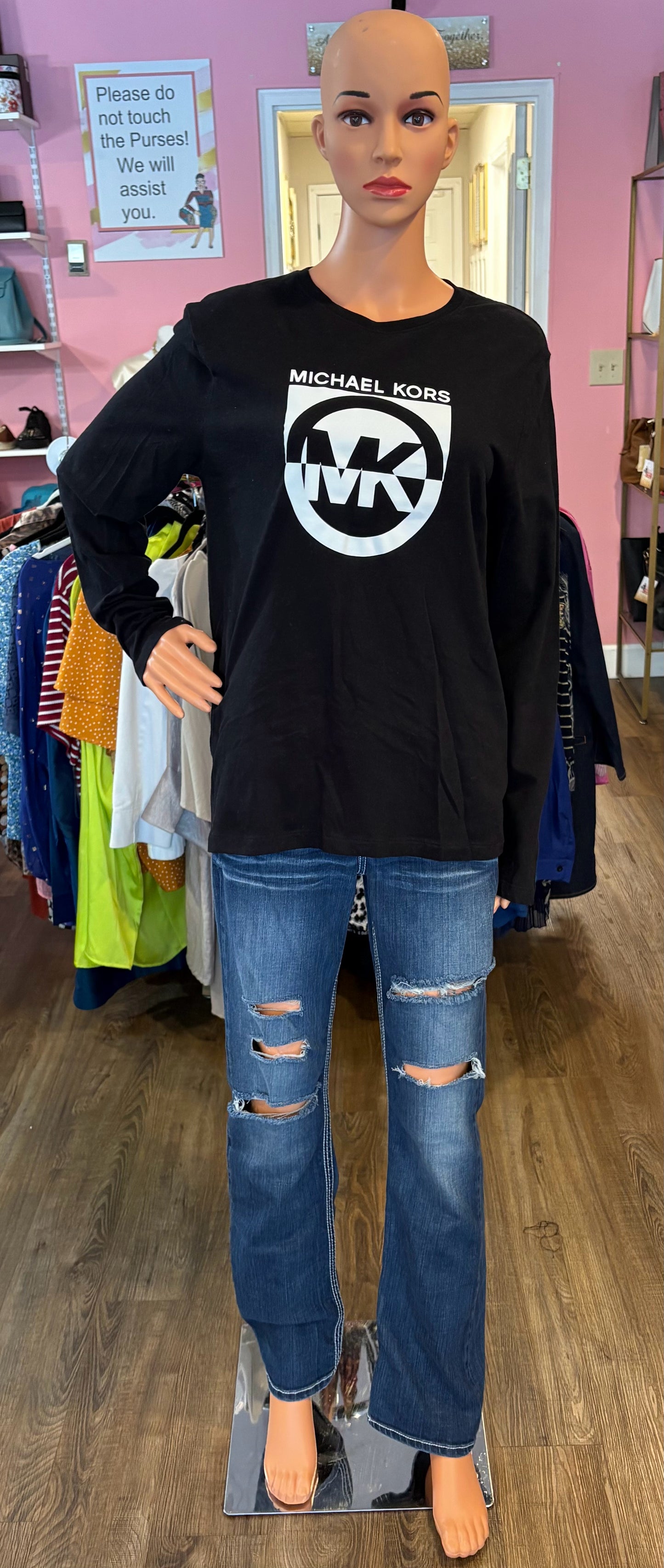 Michael Kors Monogram Black & White Long Sleeve Shirt Size:M