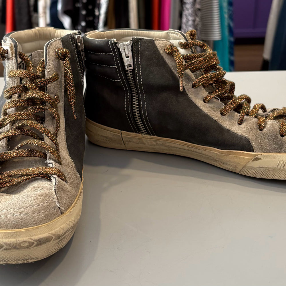 Golden Goose Slide High-Top with White Star Suede & Leather Sneakers Size:39