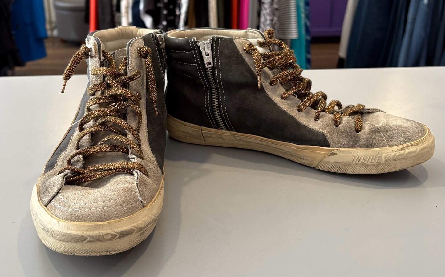 Golden Goose Slide High-Top with White Star Suede & Leather Sneakers Size:39