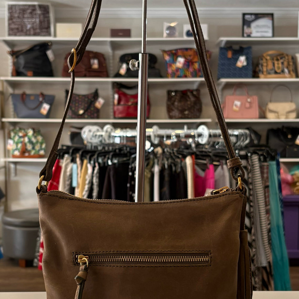Margot NY Dark Brown Small Leather Adjustable Strap Crossbody with Tassel