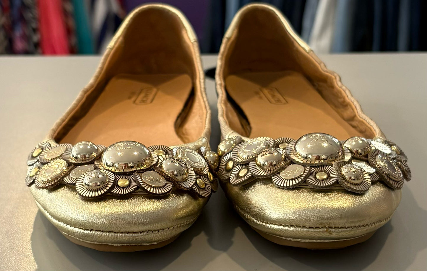 RARE Coach Venus Gold Metallic Ballet Leather Flats Sz:6.5B