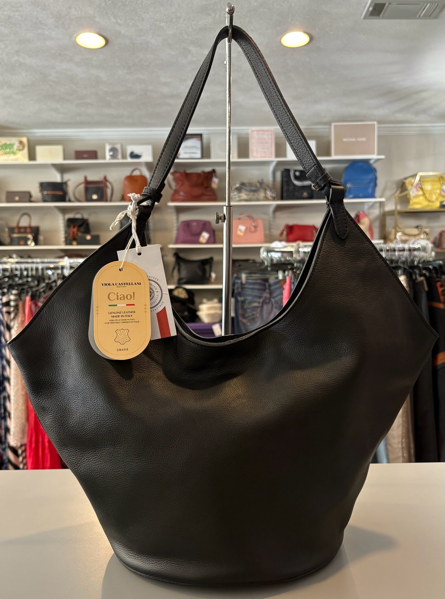 NWT Viola Castellani Black Genuine Leather Hobo Bag with Pouch