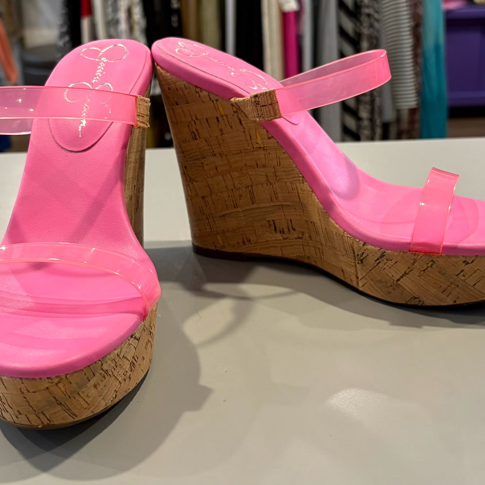 
                      
                        Jessica Simpson Tumile Pink Cork Wedge Sandals Size:8M
                      
                    