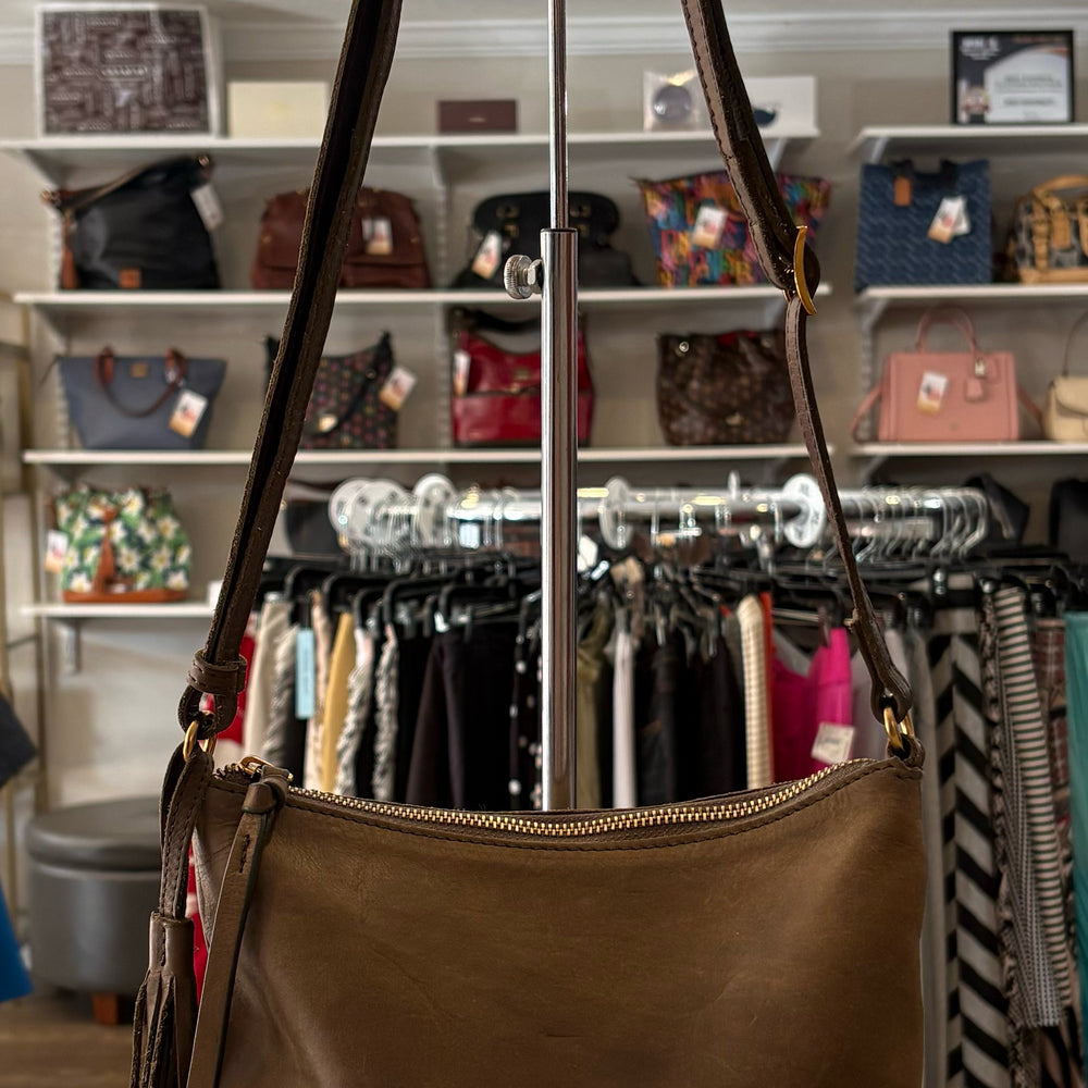 Margot NY Dark Brown Small Leather Adjustable Strap Crossbody with Tassel