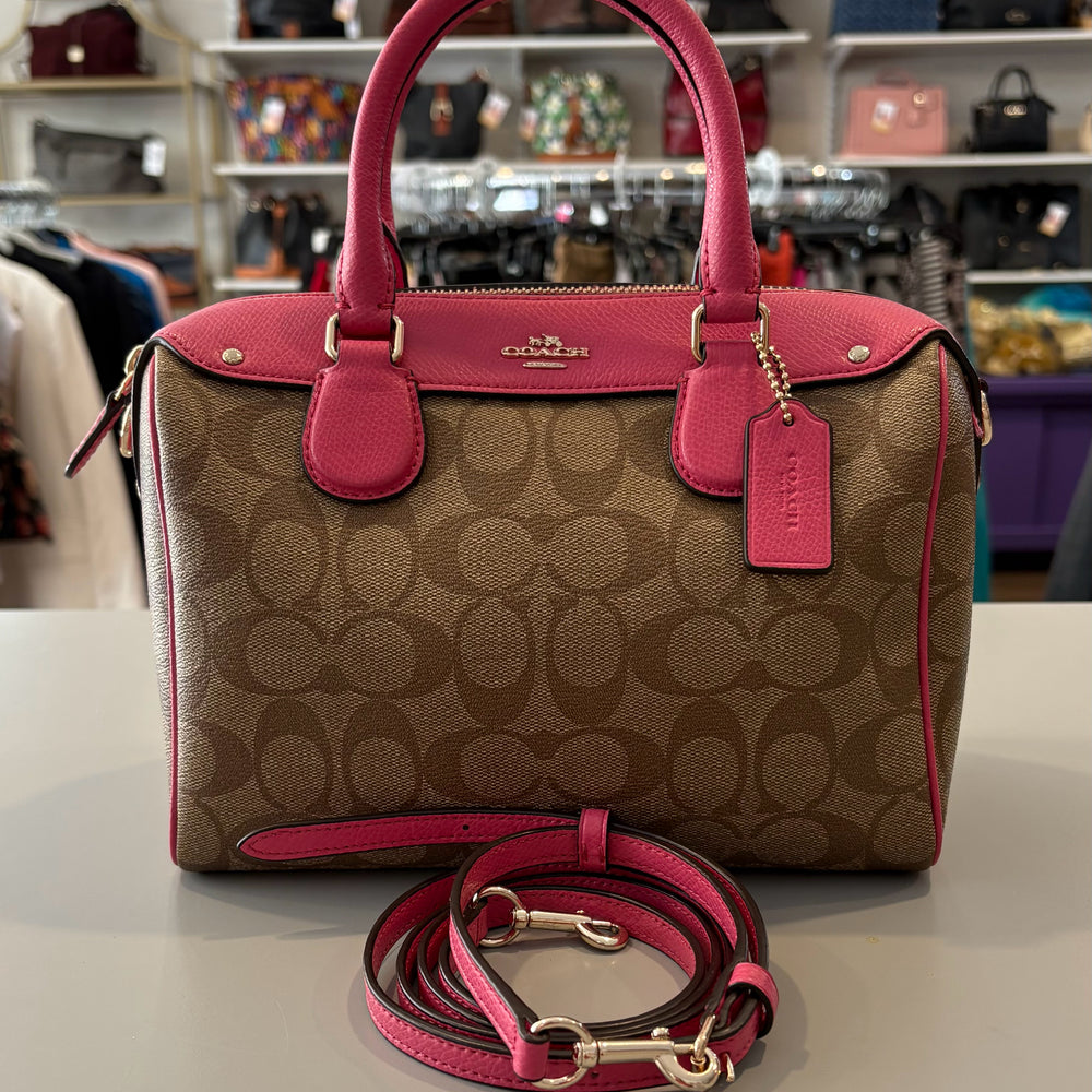 
                      
                        Coach Signature Mini Bennett Satchel Crossbody in Khaki Cerise SN:F36702
                      
                    