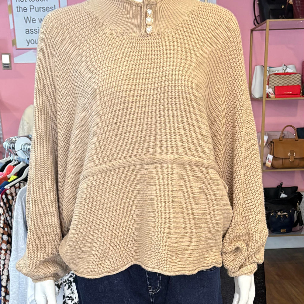 NWOT POL Brown Sweater with Pearl Button Detailing Size: M