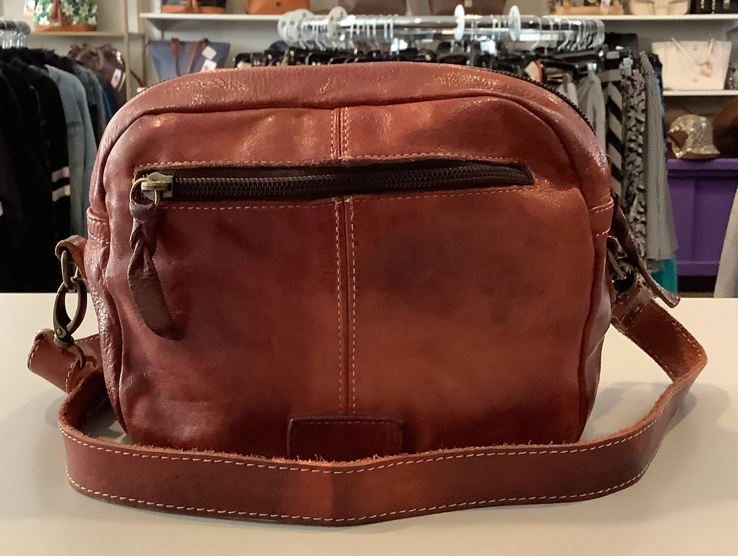 Bed Stu Rehab Leather Crossbody in Adobe Dipdye