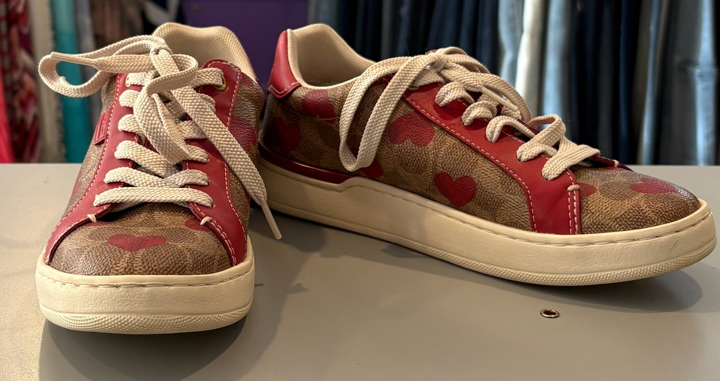 RARE Coach Lowline Red Heart Coated Canvas Sneakers Sz:5.5B
