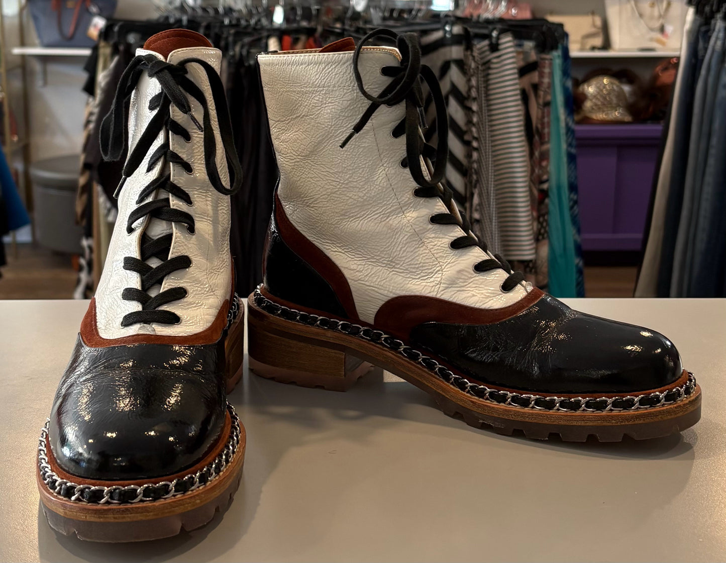 RARE Chanel SALZBURG Patent Leather & Suede Color-Block Boots Size:40