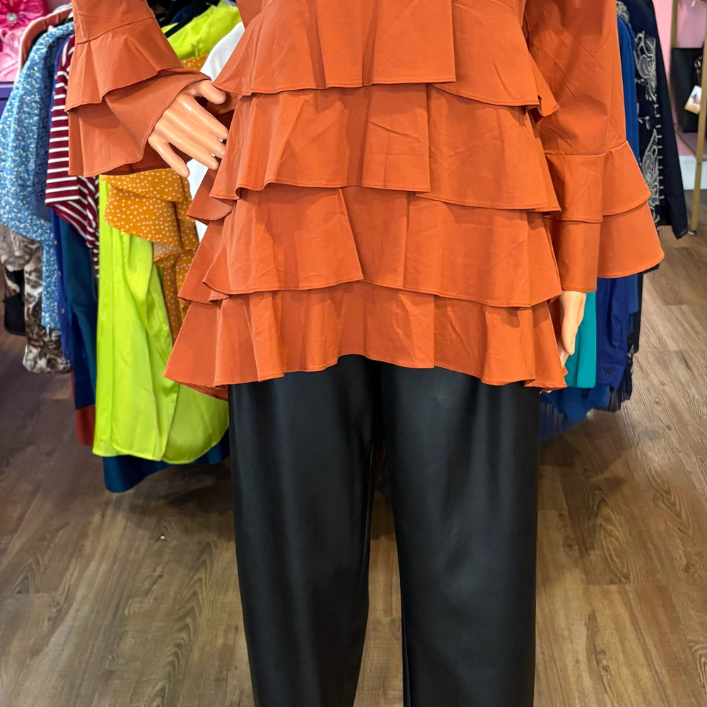 NWT Ashro Dark Orange Ruffle Tiered Dress Top Size:L