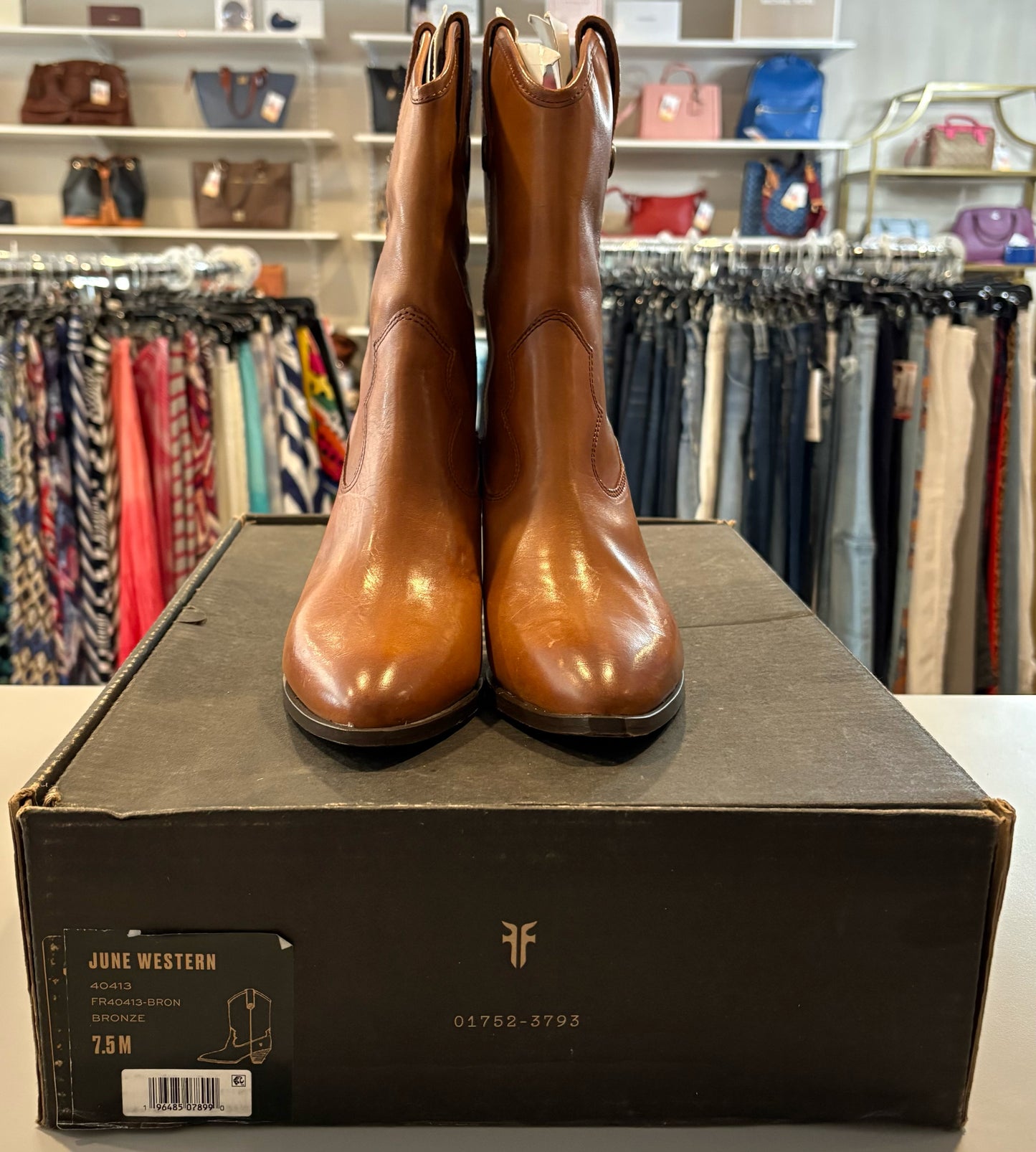 NWB Frye June Western Leather Boots in Bronze Sz:7.5M