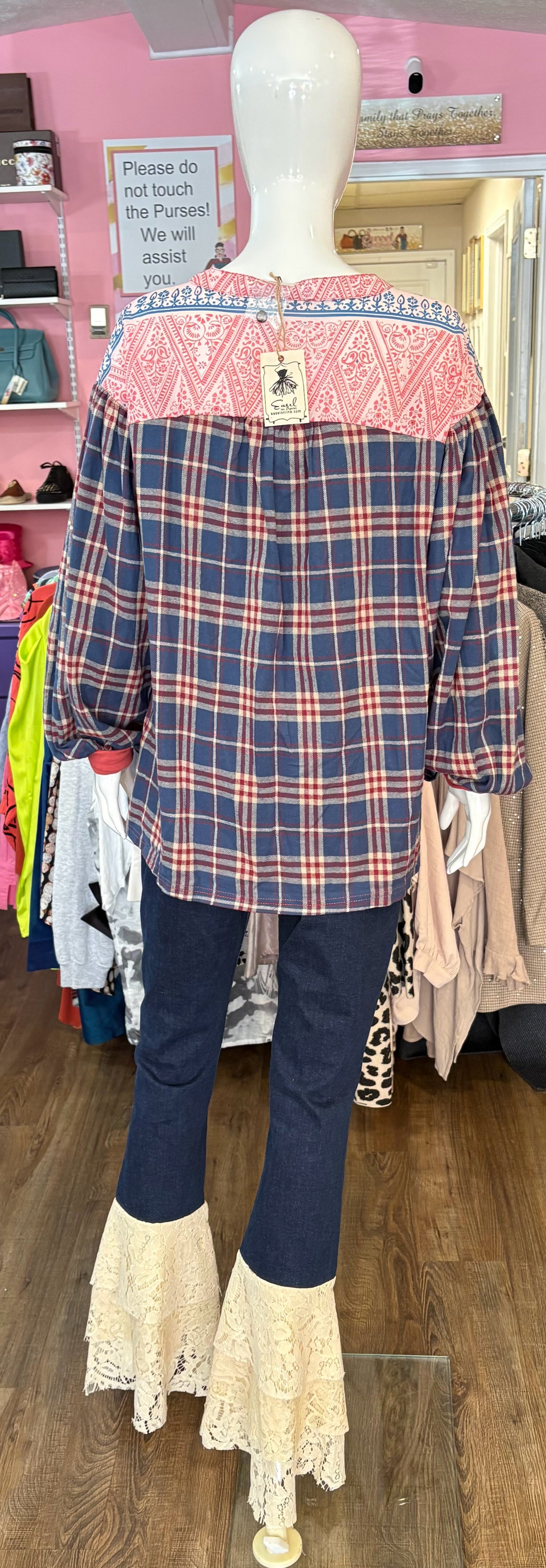 NWT Easel Multi Colored Flannel Blouse Size: M