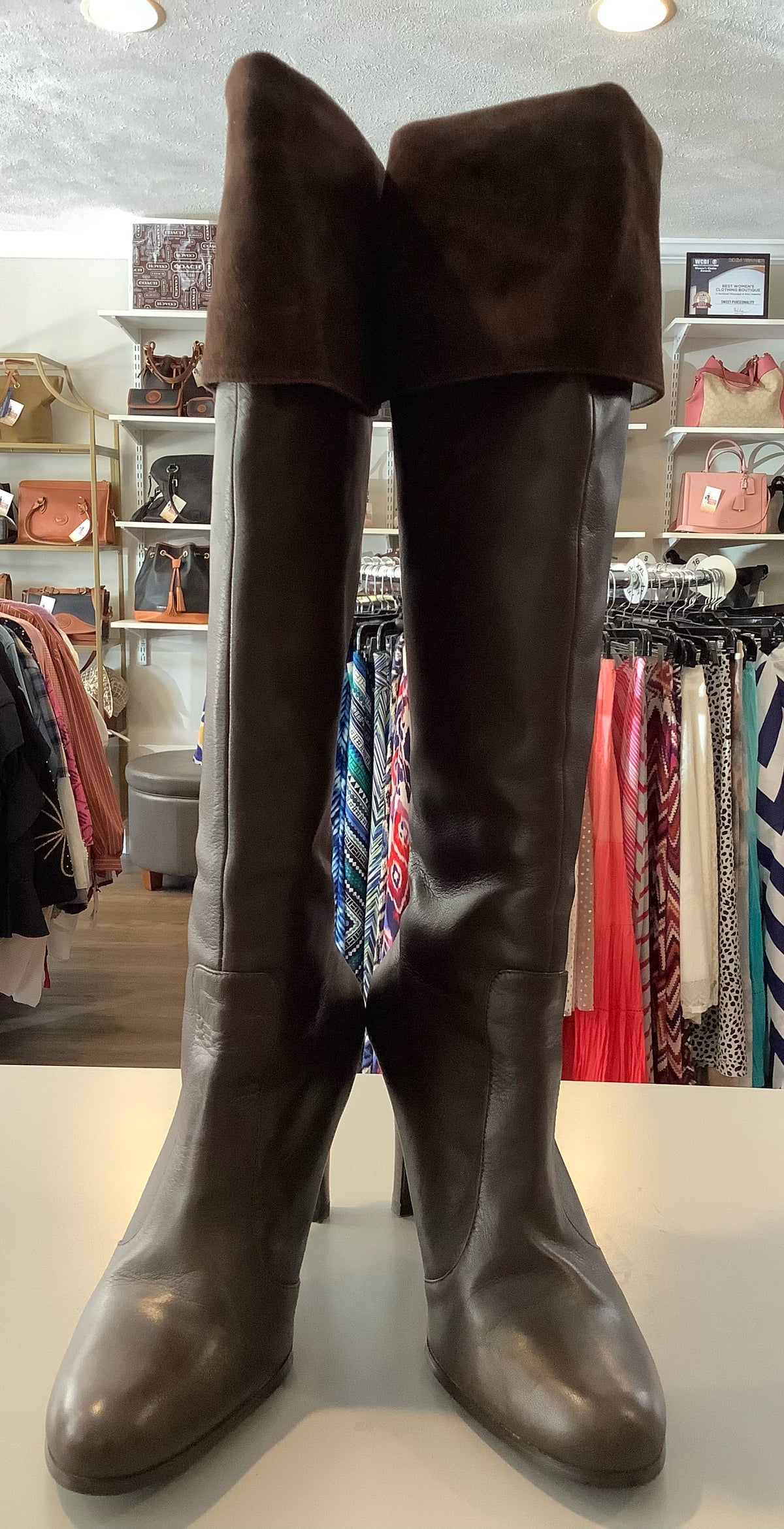 Lauren Ralph Lauren Beatrice Dark Brown Leather Boots Sz:9B