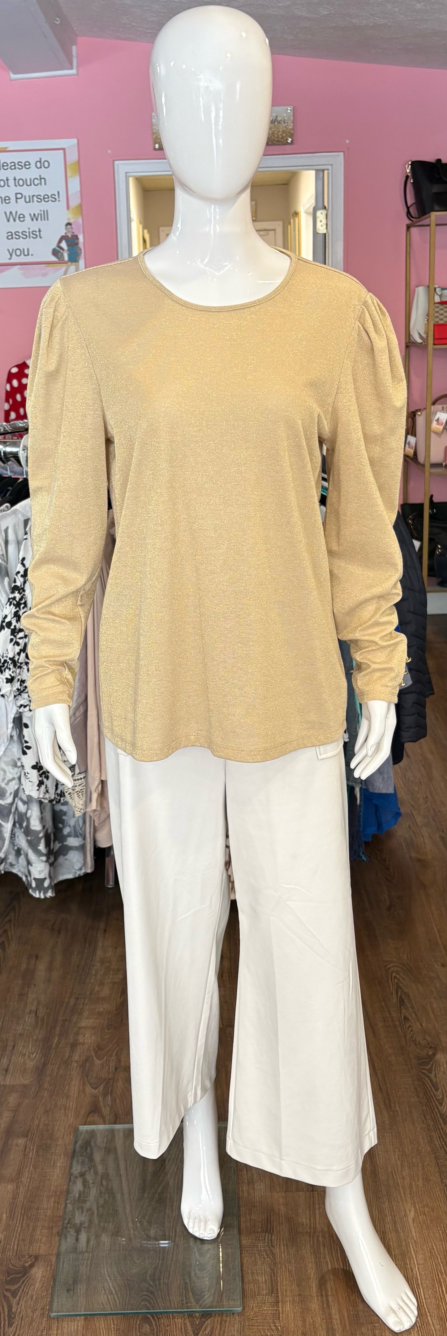 Liz Claiborne Gold Shimmer Long Sleeved Sweater Top Size:L