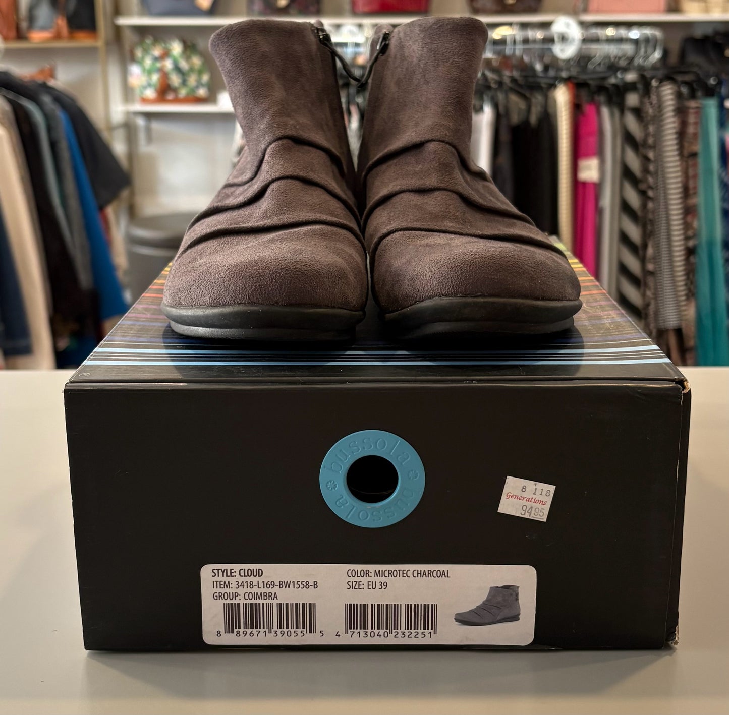 Bussola Cloud Suede Boots in Microtec Charcoal Size: 39