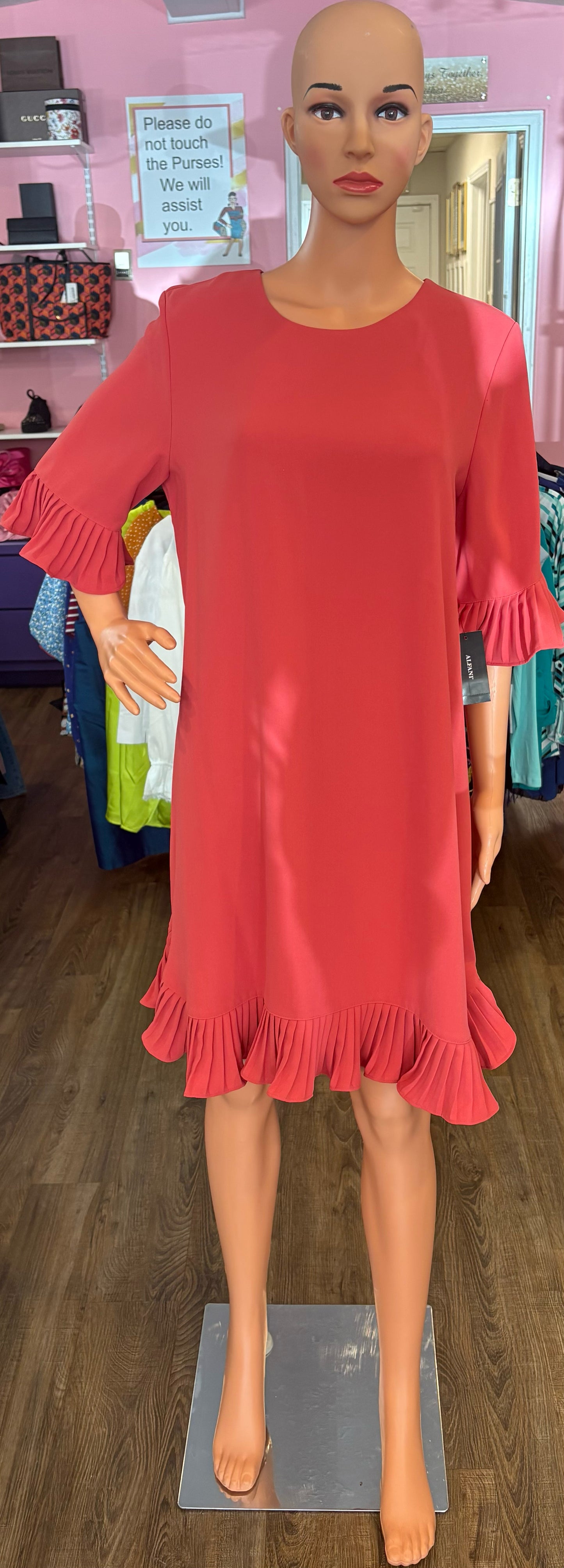 alfani pleated dress Alfani Black Pleated Fluted Dress A-Line Metallic Beaded Ruffles Lined Large