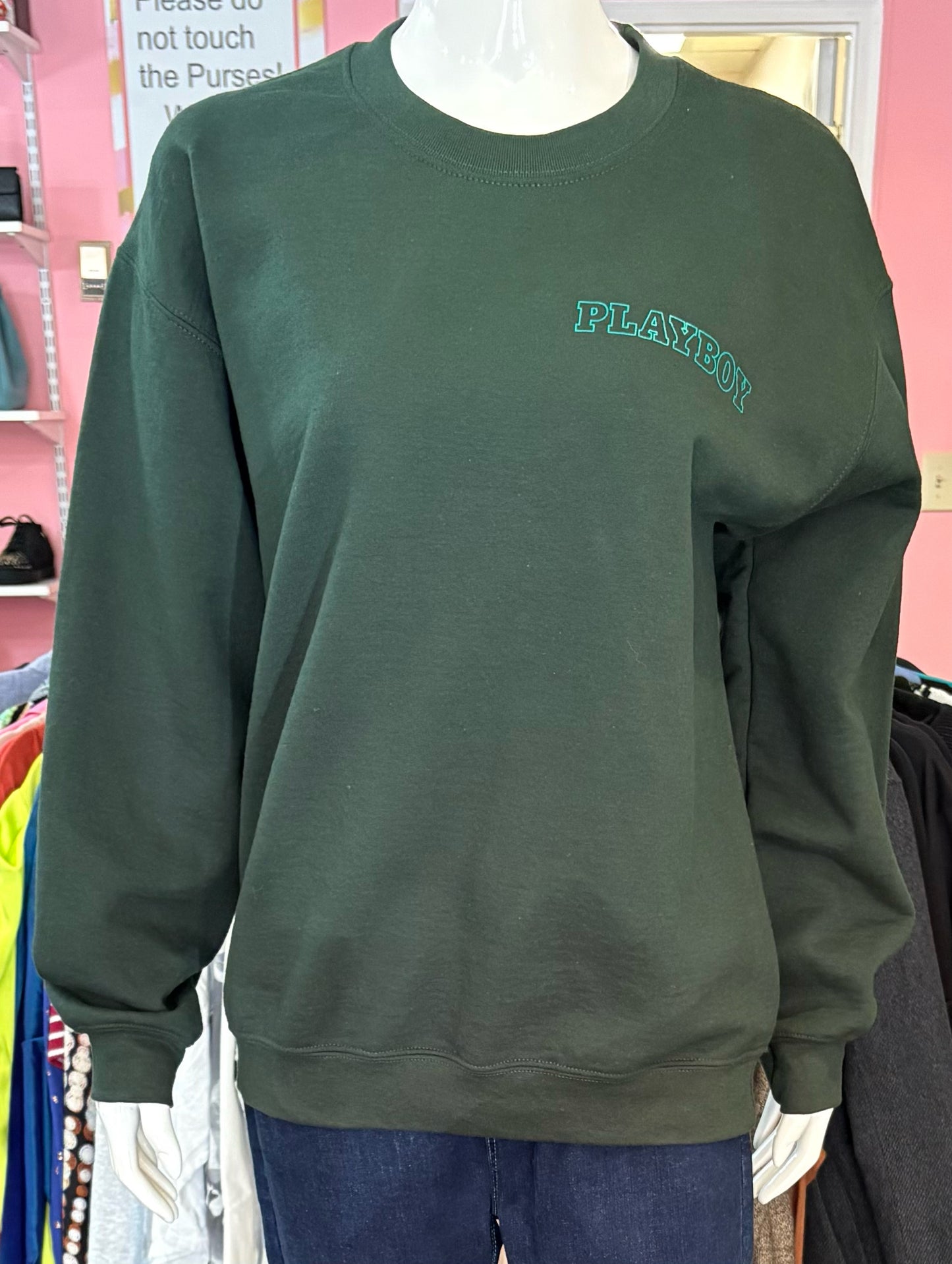 PLAYBOY Dark Green Sweatshirt Size: M