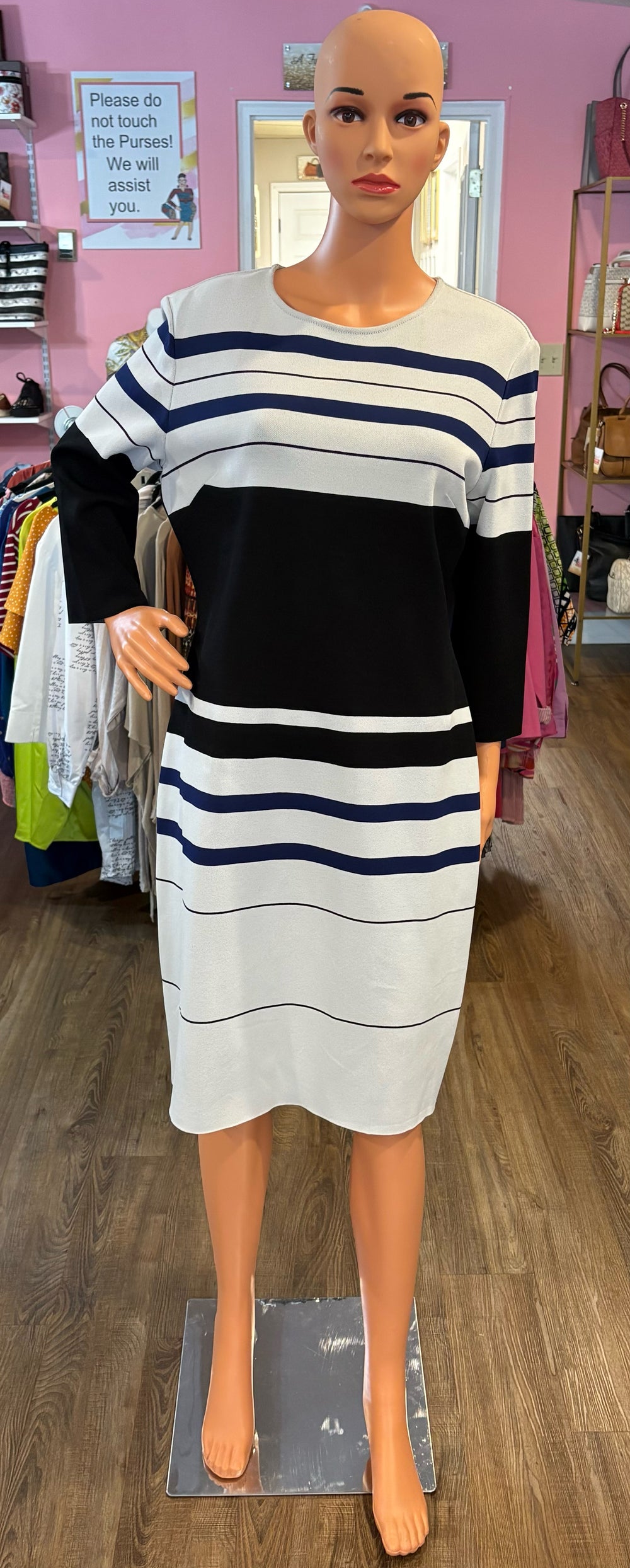 St. John Mulit-Color Striped Sheath Dress Size:14