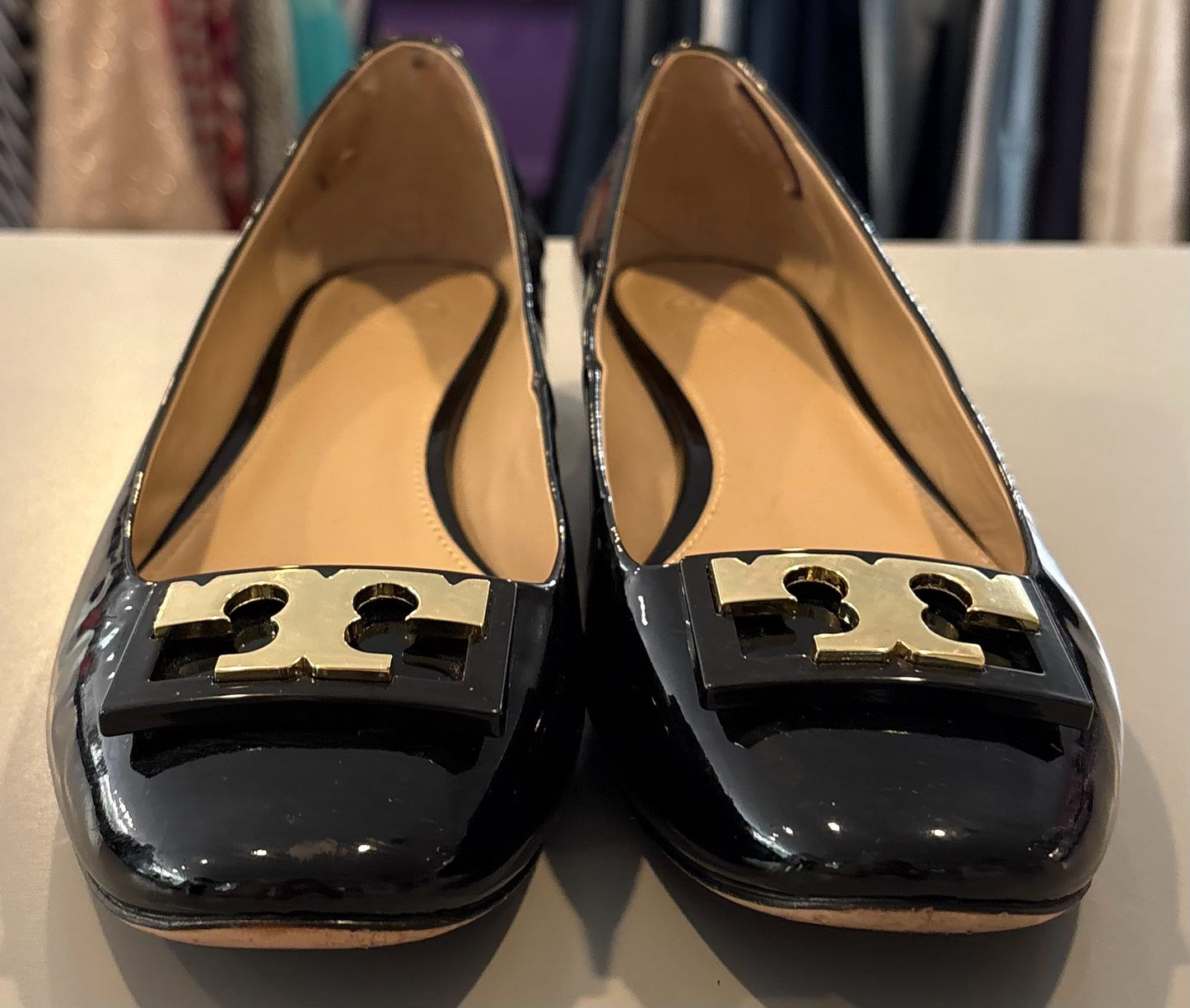 RARE Tory Burch Black Patent Leather Gigi Block Heel Pumps Sz:11M