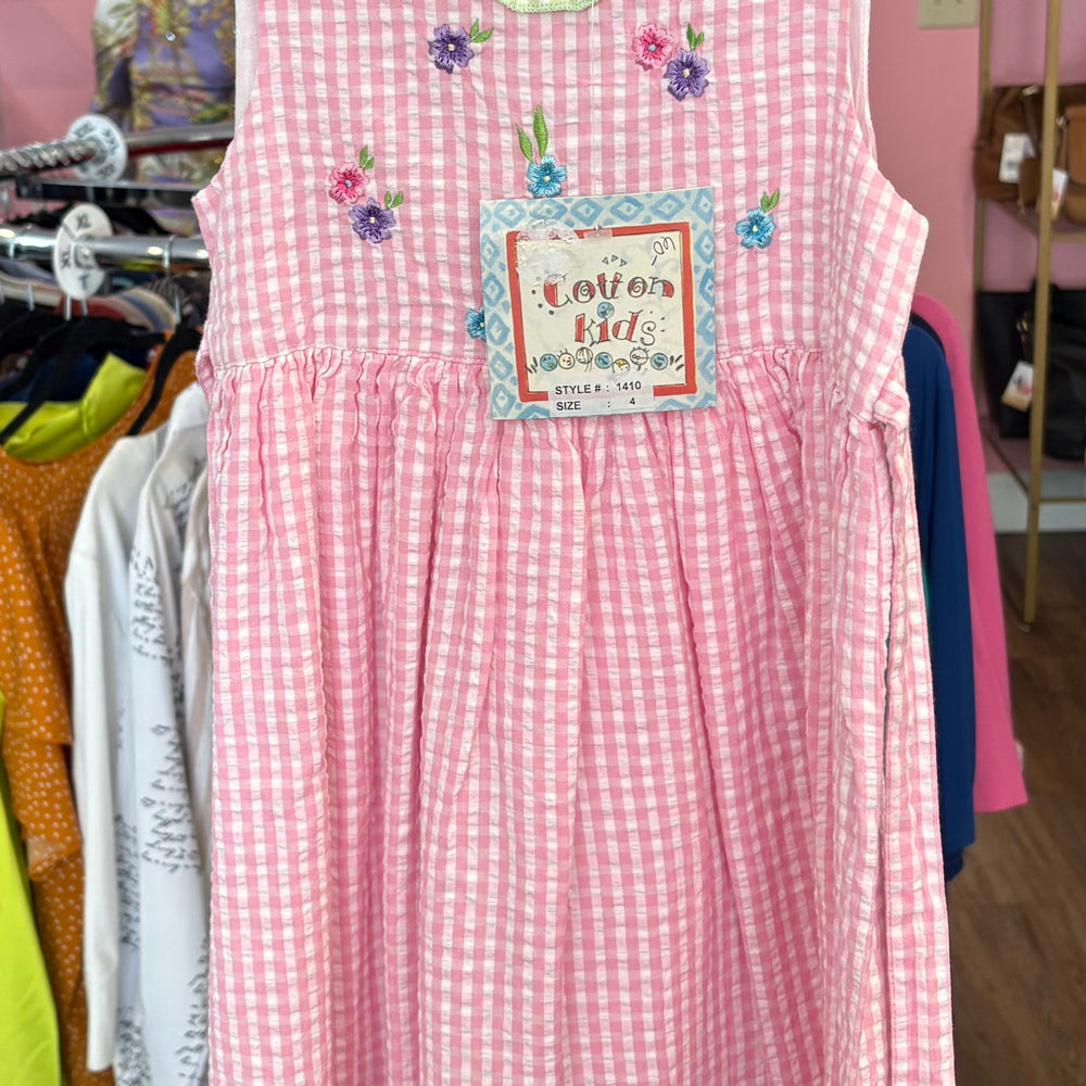 NWT Cotton Kids Pink Multi-Colored Checkered Sleeveless Dress Size:4