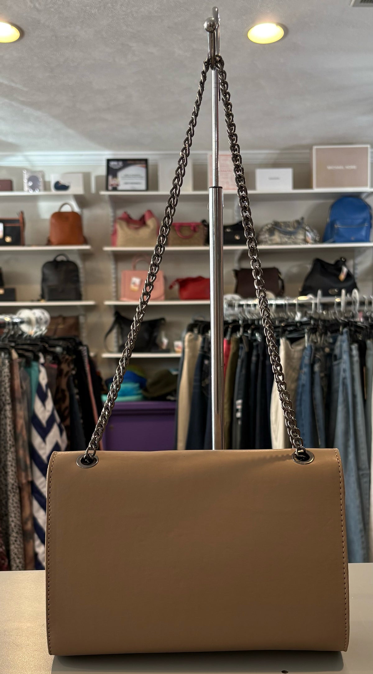 NWT Badgley Mischka Taupe Metal Finge Crossbody