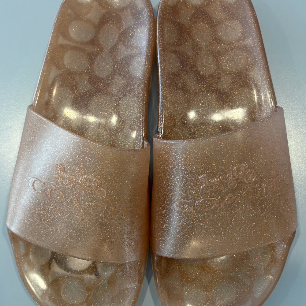 
                      
                        Coach Ulyssa Rubber Dark Gold Slides Size 8b
                      
                    