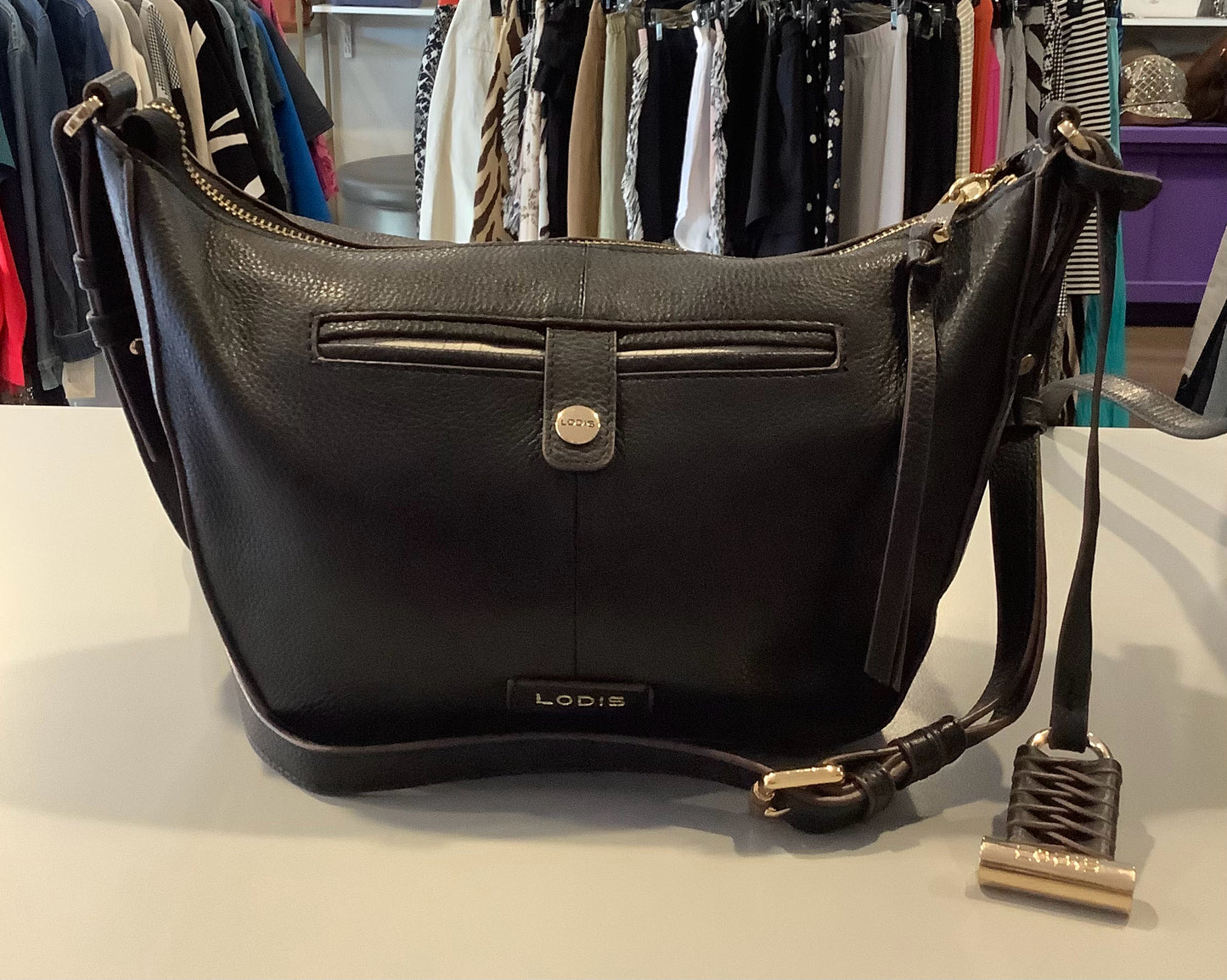 LODIS Black Pebble Leather Crossbody