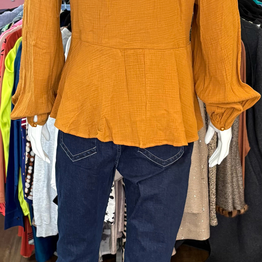 
                      
                        NWT AndTheWhy Ruffle Front Blouse in Camel Size: M
                      
                    