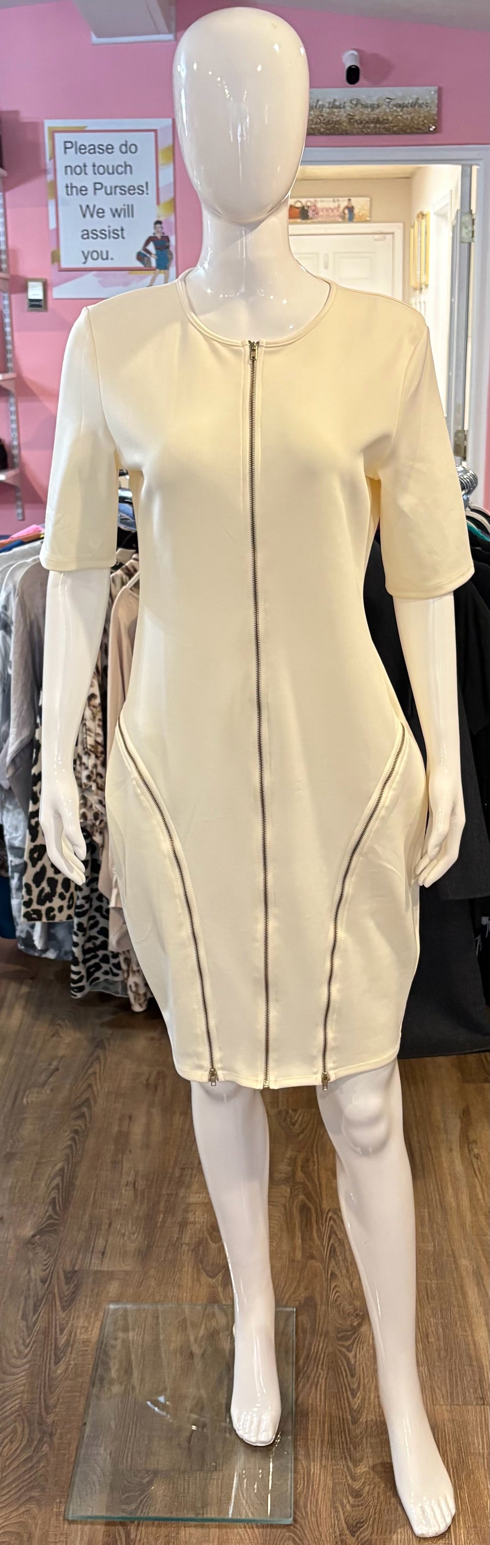 NWT charlotte russe K + Glam Cream Dress with Zipper Detailing Size: 3X