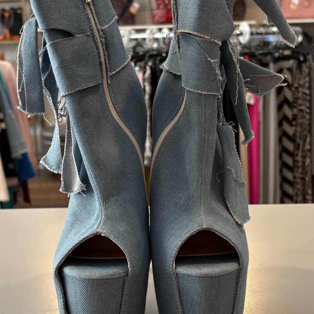 Light Wash Distressed Jean Platform Heels Size:39