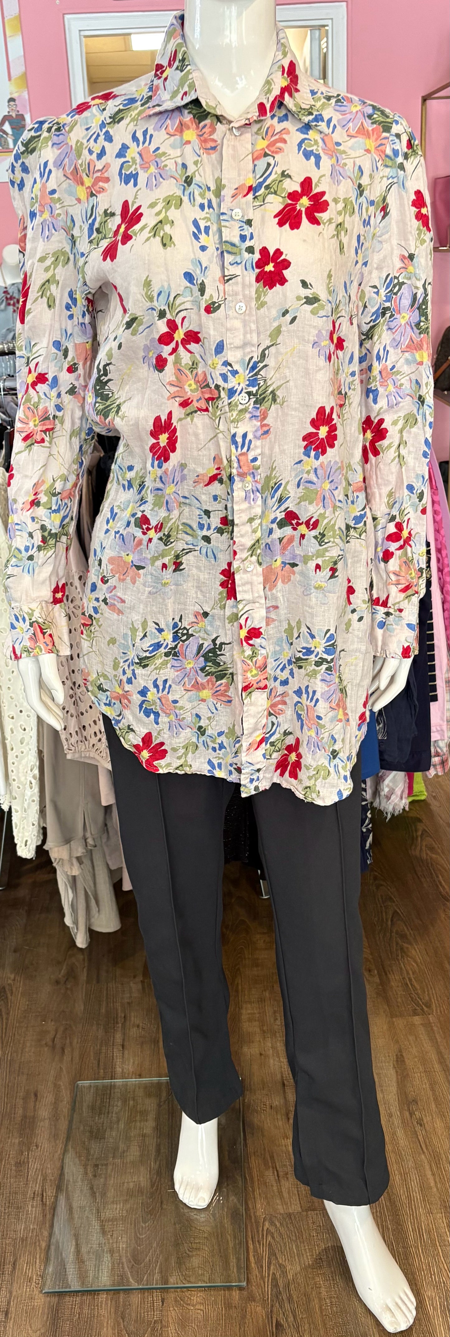 Polo Ralph Lauren Floral Linen Button-up Tunic Top Sz:10