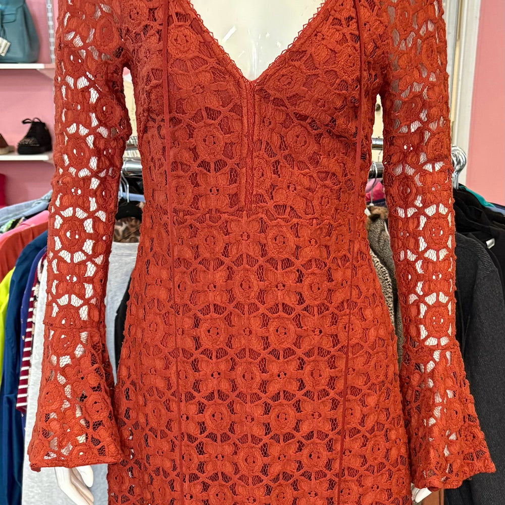 RARE NWOT Free People "Back to Black" Lace Mini Dress in Terracotta Size: 2