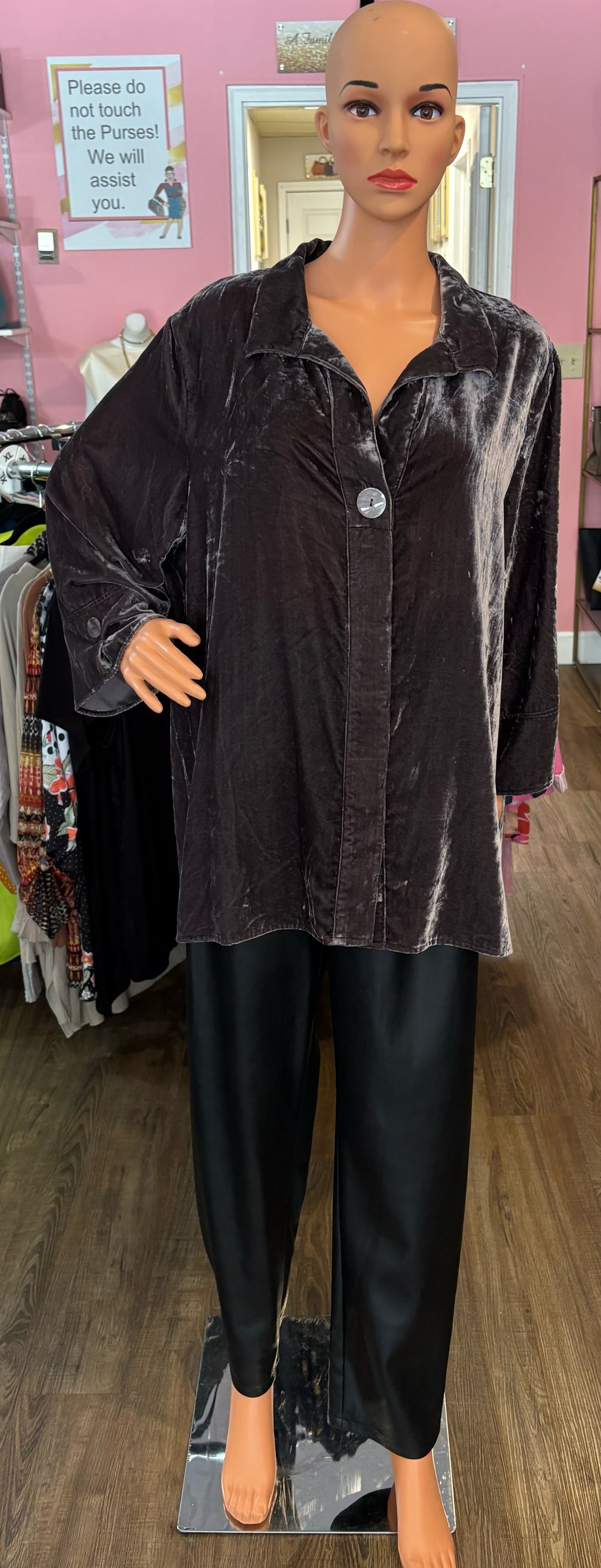 Habitat Dark Brown Velvet Button Up Top Size:2X