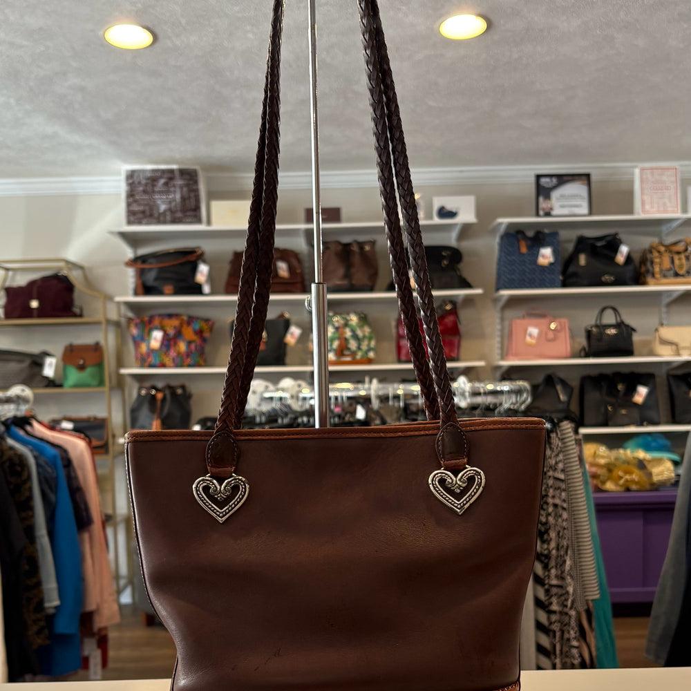 RARE Brighton Brown Leather Bucket Bag with Silver Heart Detailing